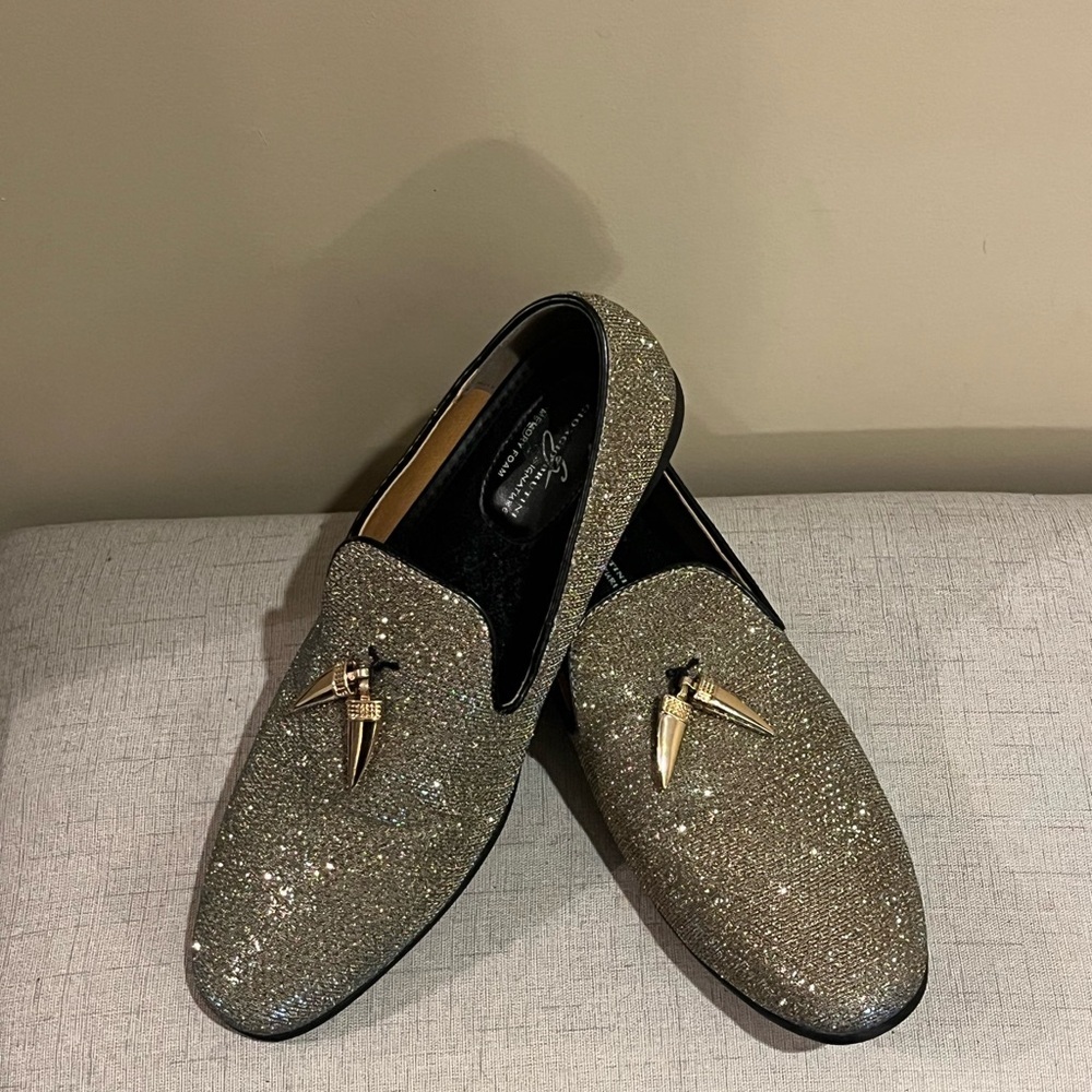 Giorgio Brutini Glitter Loafers with Metallic Accents